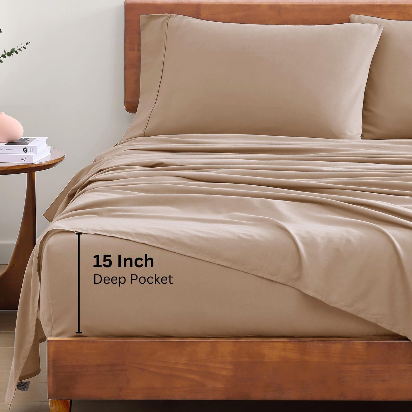 Lane Linen 100% Organic Cotton Queen Sheet Set, 4-Piece Percale Bed Sheets for Queen Bed - Soft, Breathable, Hypoallergenic, Deep Pocket Fits Mattress Up to 15" Deep, Hotel Quality Sheets - White
