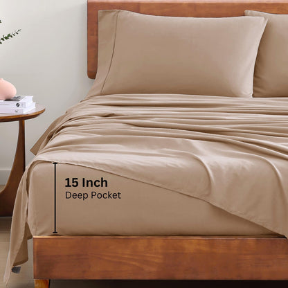 Lane Linen 100% Organic Cotton Queen Sheet Set, 4-Piece Percale Bed Sheets for Queen Bed - Soft, Breathable, Hypoallergenic, Deep Pocket Fits Mattress Up to 15" Deep, Hotel Quality Sheets - White