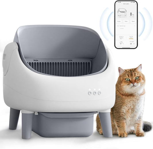 Open-Top Self Cleaning Litter Box, Automatic Litter Box for Multiple Cats, Smart APP Control, Dual Safety Protection