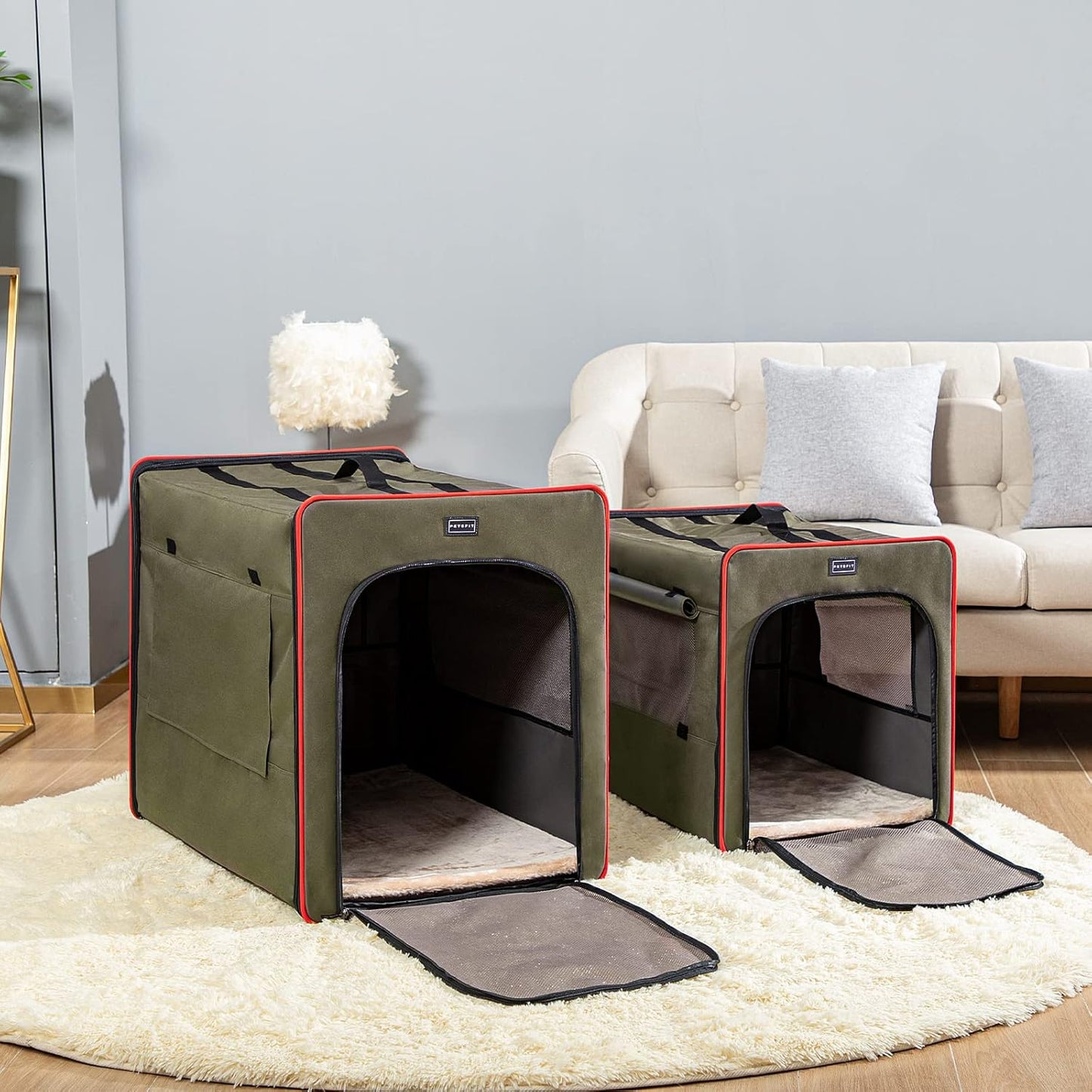 PETSFIT Soft Sided Dog Crate, Travel Dog Crate - 19 Inch Lightweight, Roomy, Easy to Set Up, Sturdy Portable Dog Kennel with Thick Mat, Navy Blue