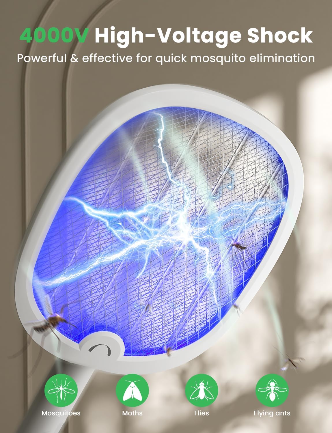 YISSVIC Bug Zapper Racket 4000 Volt Electric Fly Swatter Fly Zapper Dual Modes with Attractant Light Rechargeable Black 2 Pack