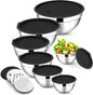 E-far Mixing Bowls with Lids Set, 7-Piece Stainless Steel Metal Mixing Bowls with 3 Grater Attachments, Size 4.6, 3.5, 2.6, 2, 1.5, 1, 0.7QT, Nesting Design & Black Airtight Lids, For Baking/Cooking