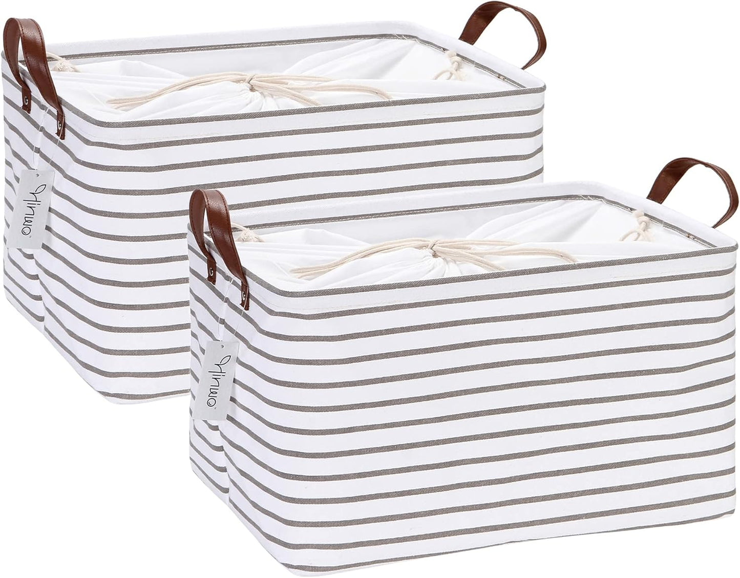 Hinwo 6-Pack Small Canvas Fabric Storage Baskets Set with Handles, Open Storage Bins, Cube Storage Organizer, Shelf Organizer Bins for Closet, 7.9L, 12 x 8 x 5 Inches, Grey Stripe