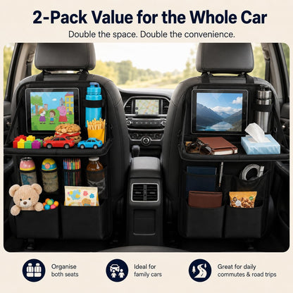 Palopalo 2Pack Car Seat Organiser with Fold Down Tray&Tablet Holder (Black)