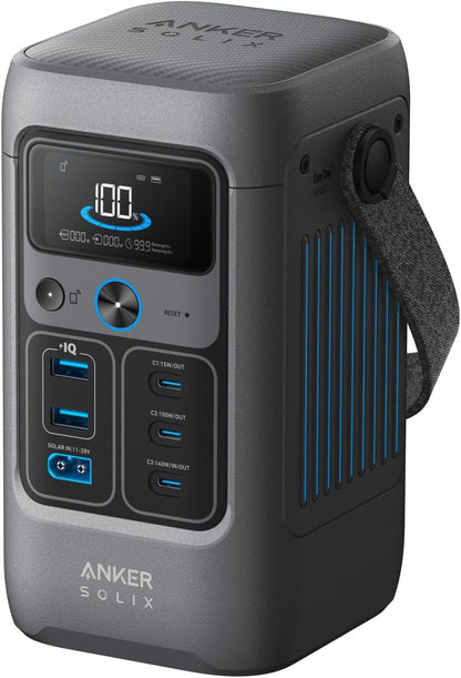 Anker SOLIX Power Bank Station C200 DC with Adjustable Strap, 192Wh LiFePO4 Portable Power Station, 200W Solar Generator, for Outdoor Camping, Traveling, and Emergencies (No Wall Charger Included)