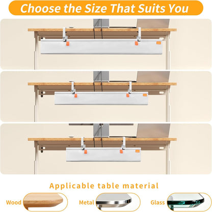 No Drill Under Desk Cable Management, 28" Under Desk Cable Management with Clamp/Screw, Table Under Desk Organizer, Large Cord Organizer Desk Tray for Standing Desks Home Office White