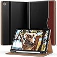 MoKo Case for Samsung Galaxy Tab A9 Plus 11" 2023 (SM-X210/SM-X216/SM-X218), PU Leather Multi-Angle Viewing Folding Stand Cover Case with Hand Strap, Front Pocket, Auto Wake/Sleep, Denim Blue & Brown