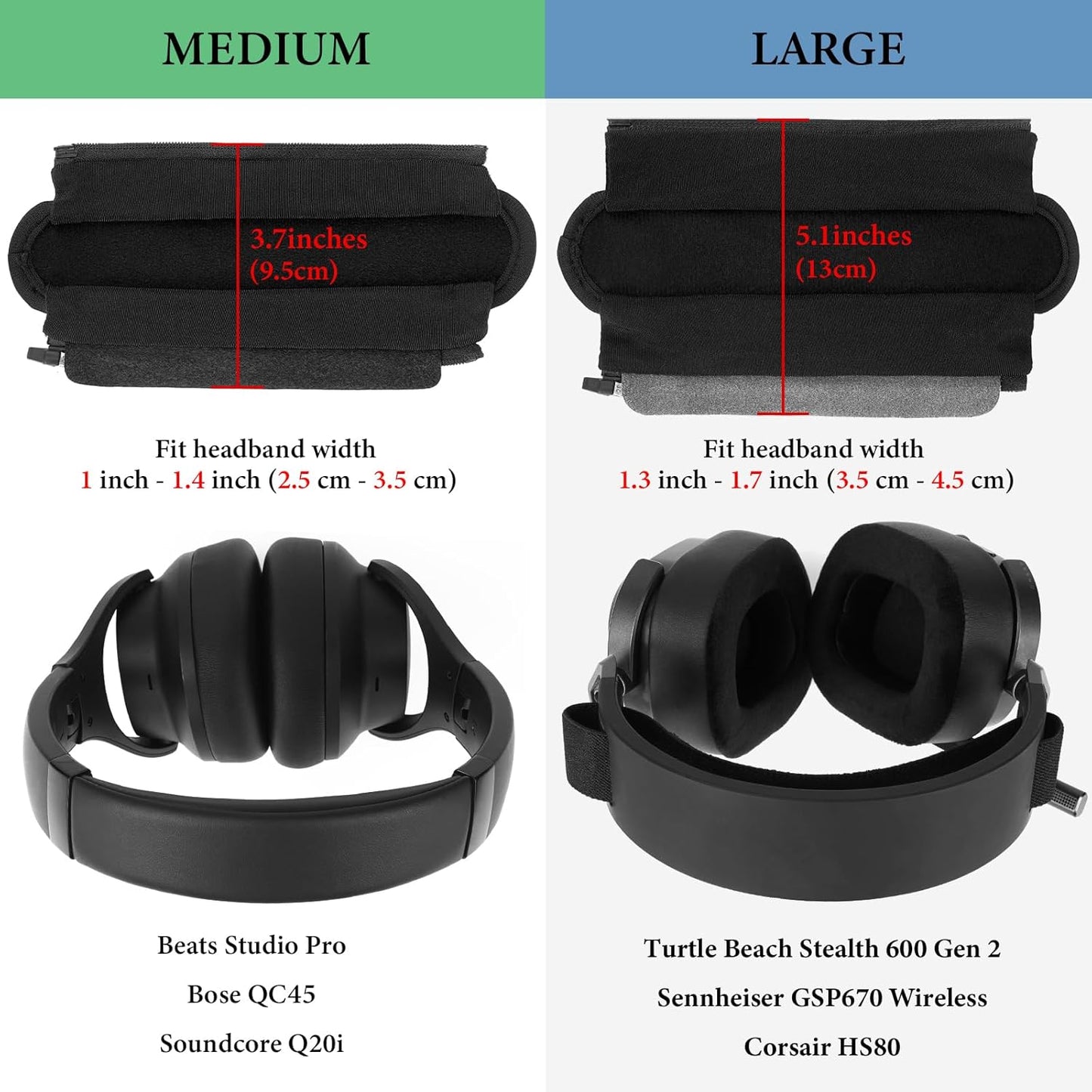 Geekria Hook and Loop Headband Cover + Pad Set, Protector with Zipper Closure Compatible with Medium Sized Headphones, Easy DIY Installation (Protein Leather/Black)