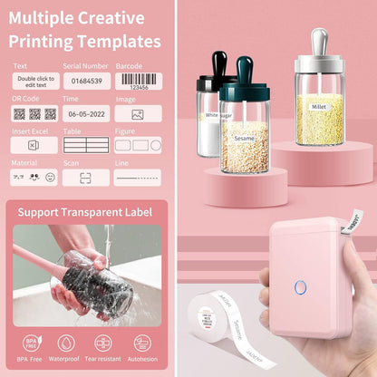 JADENS Label Maker Machine with Tape, D110 Portable Bluetooth Label Printer for Storage, Shipping, Barcode, Mailing, Office, Home, Organizing, Mini Label Makers with Multiple Templates, Light Pink