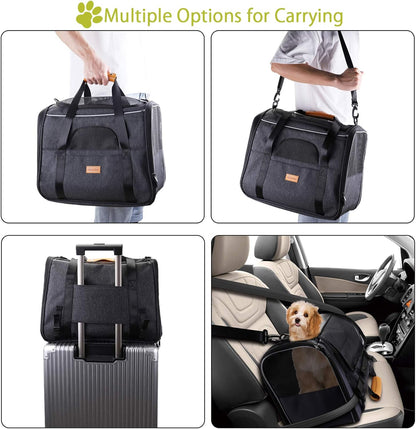 Morpilot Cat Carrier Soft - Portable Pet Carrier for Small or Medium Cats, Dogs and Puppy up to 14lbs, Airline Approved Dog Carrier with Safety Buckle - (Dark Gray)