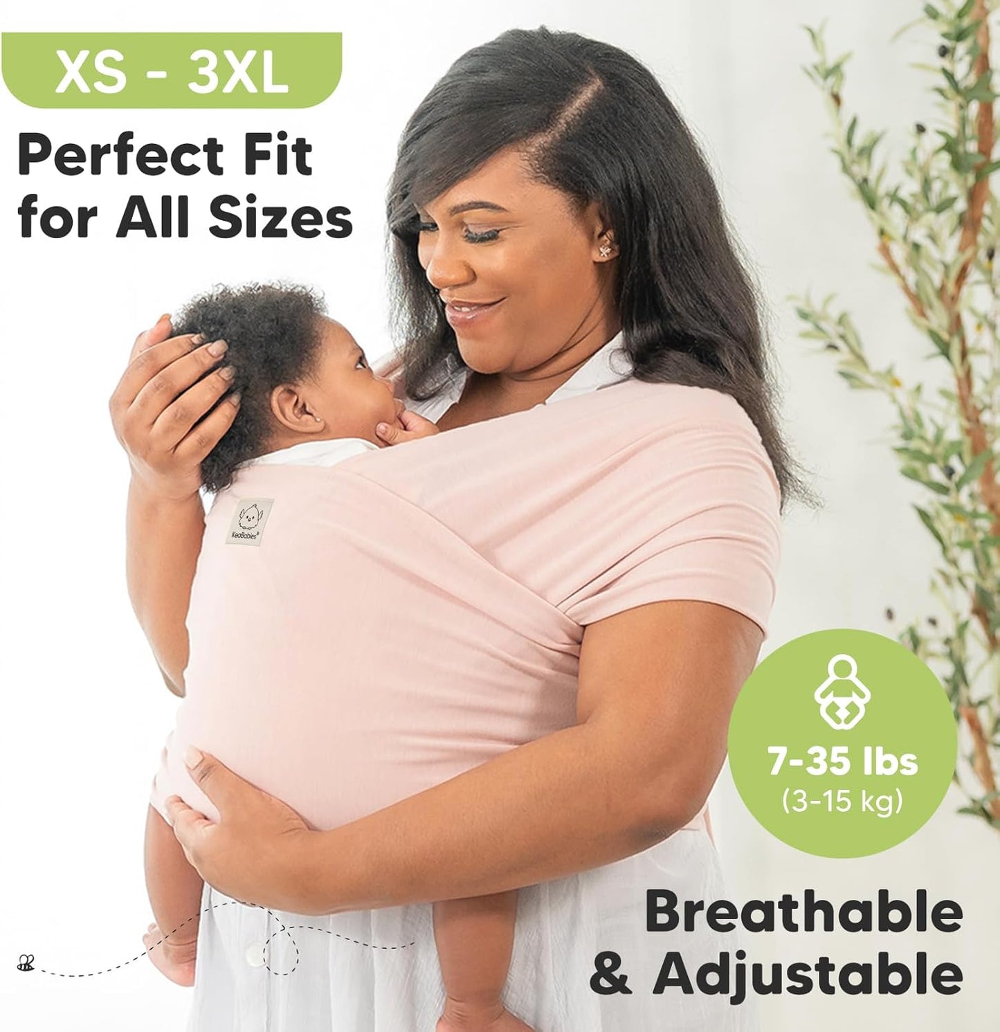 KeaBabies Baby Wrap Carrier - All in 1 Original Baby Carrier Newborn To Toddler Sling, Easy to Wear, Hands Free Bonding, Lightweight, Breathable Infant Wraps (Trendy Black)