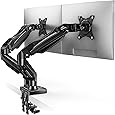 HUANUO Dual Monitor Stand - Height-Adjustable Dual Arm Monitor Mount Desk Stand, Fits Two 17 to 32 Inch Screens with Clamp and Grommet Mounting Base, Each Arm Holds up to 20lbs