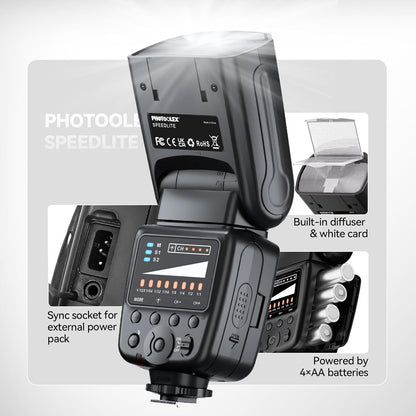 PHOTOOLEX Camera Flash Speedlite for Canon Nikon Sony Panasonic Olympus Fujifilm Pentax Sigma Minolta Leica and Other SLR Digital Cameras and Digital Cameras with Single Contact Hot Shoe