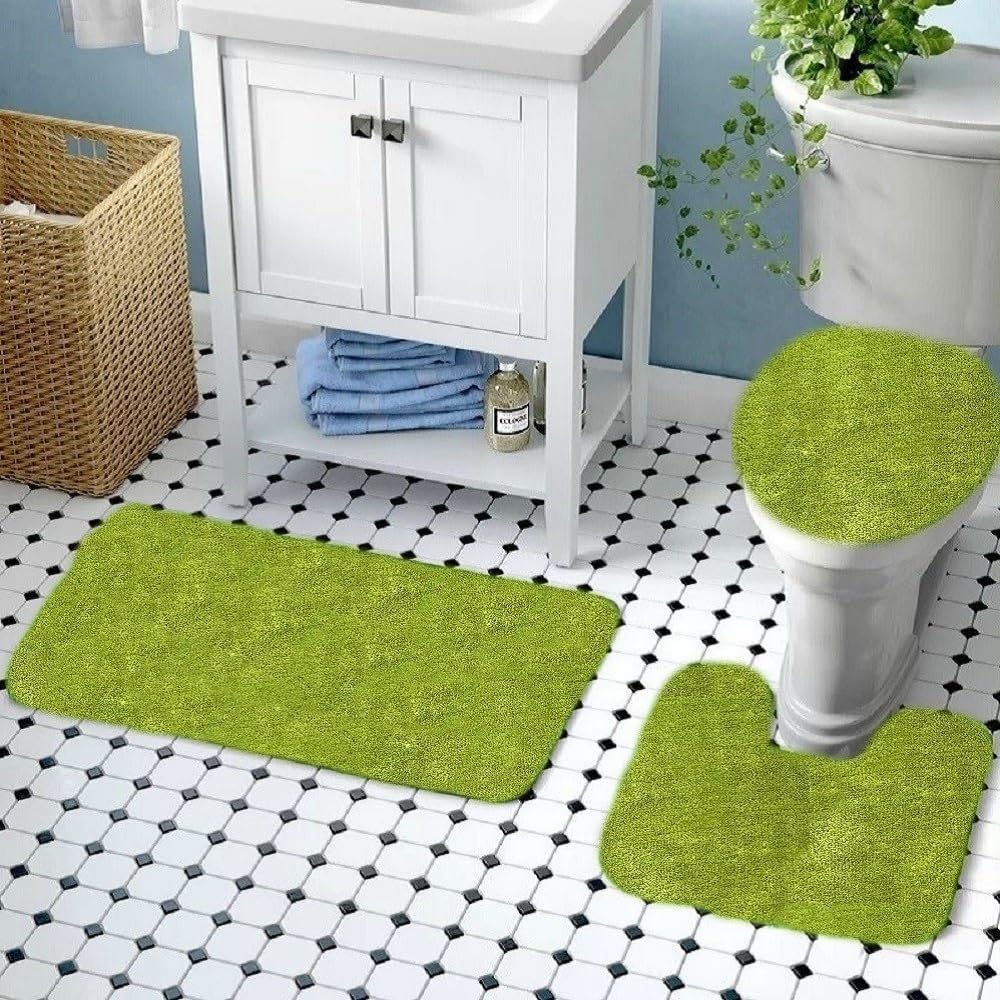 Daniel's Bath & Beyond 3 Piece Solid Luxury Bath Mat, Lime Green, (3PC Solid Luxury)