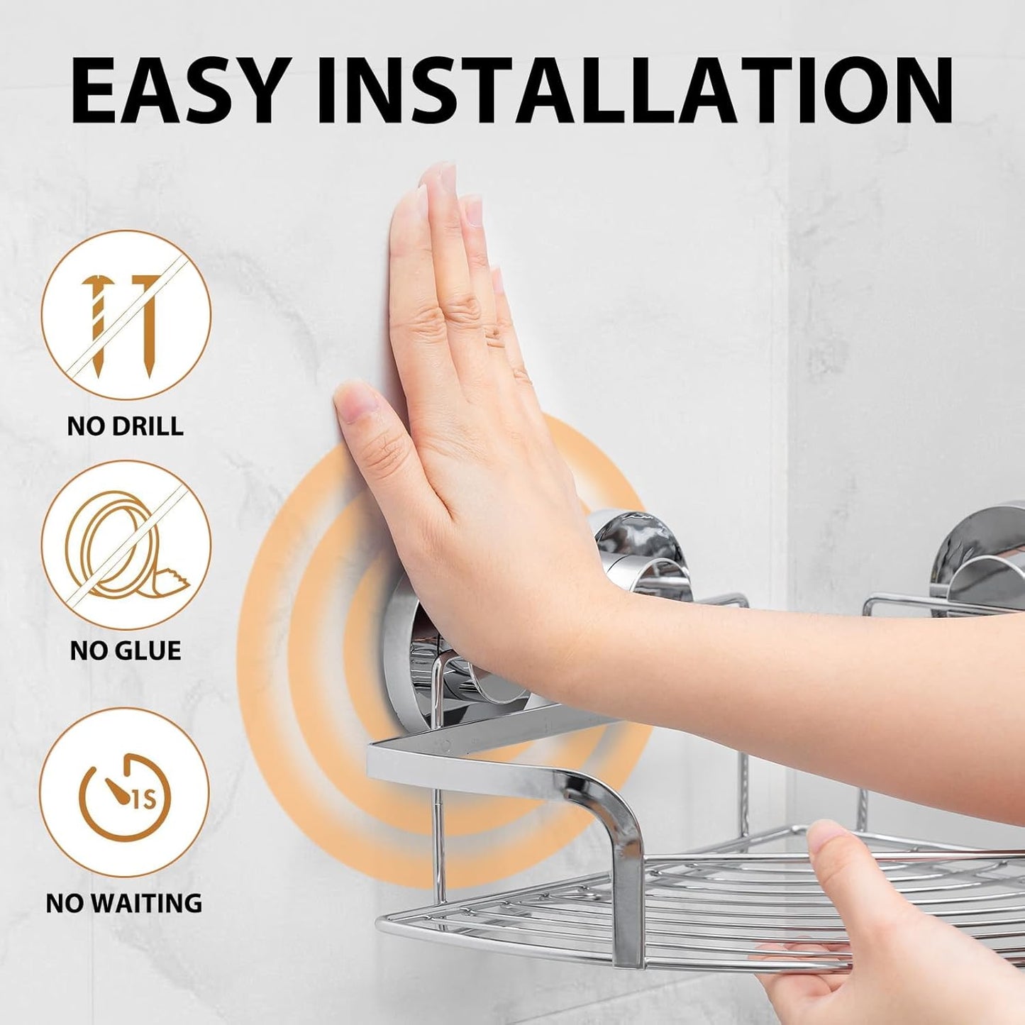 LEVERLOC Shower Caddy Suction Cup, 2 Pack Black Shower Shelf with Hooks and Soap Holder, NO-Drilling Bathroom Organizer, Rustproof Metal Bathroom Storage and Organization