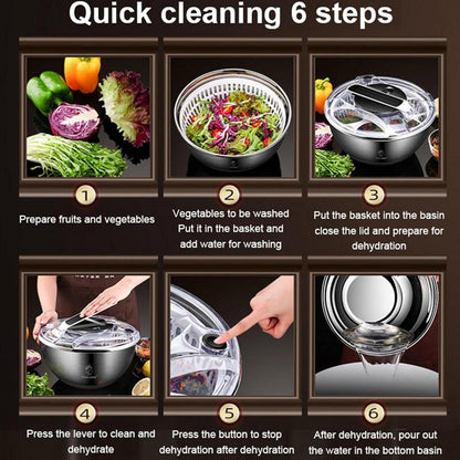 UGCER Salad Spinner, Stainless Steel Fruit and Vegetable Spinner, Manual Fruit Dehydrator Spin Dryer Dehydration Basket Spinner, Drain Basket