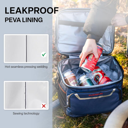 EVERFUN Cooler Bag Insulated Beach Cooler Lunch Bag Box for Men Women Dual Compartments Collapsible Waterproof Leak-Proof for Travel Work Picnic