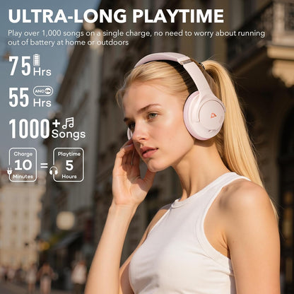 1Mii Y8+ Noise Cancelling Headphones Bluetooth, Wireless LDAC Hi-Res Audio, Custom EQ via App, 75H Playtime, Comfort Fit, Over Ear Headphones Foldable for Airplane Travel Home Office - Black