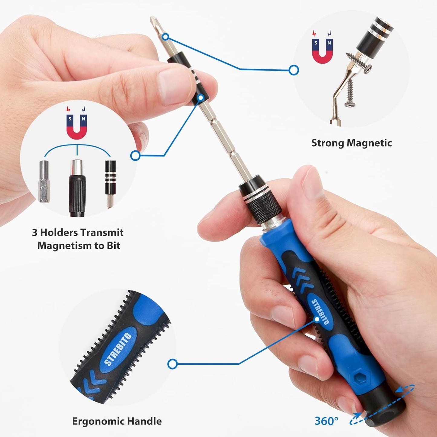 STREBITO 142-in-1 Precision Screwdriver Set – Magnetic Electronics Repair Tool Kit with 120 Bits, Flexible Shaft & Storage Bag - PuriLite