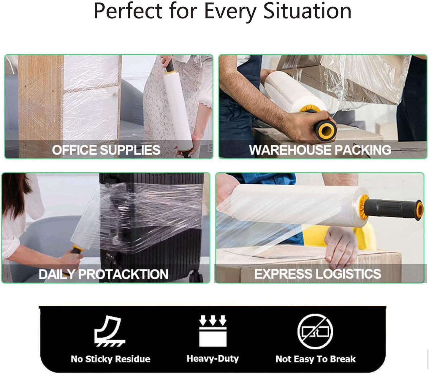2 Packs Stretch Wrap Stretch Film 15" X 1000 Feet Shrink Wrap Packing Moving Suppliers 60 Gauge Plastic Wrap for Pallet Wrapping Shipping and Surface Protection (2PACKHANDLE)