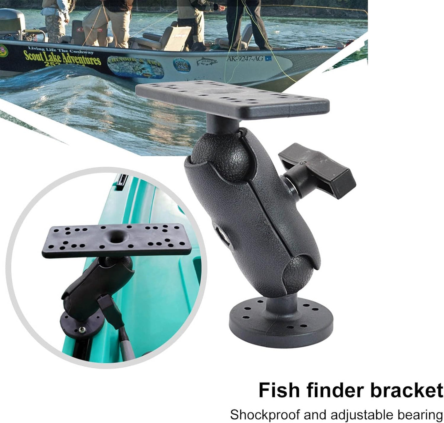 Fish Finder Mount Base, Universal 360 Degree Swivels Kayak Electronic Fish Finder Mount GPS Plate Rotating Supporter for GPSMAP