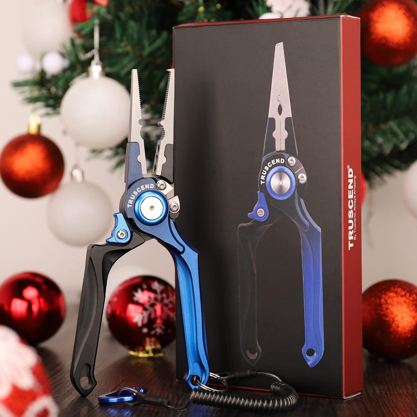 TRUSCEND Lockable Handy Fishing Pliers with Innovative Ergonomic Handle, Saltwater Corrosion Resistant Teflon Coated Fishing Tool, Multi-Function Fishing Gear with Mo-V Cutter, Amazing Fishing Gift