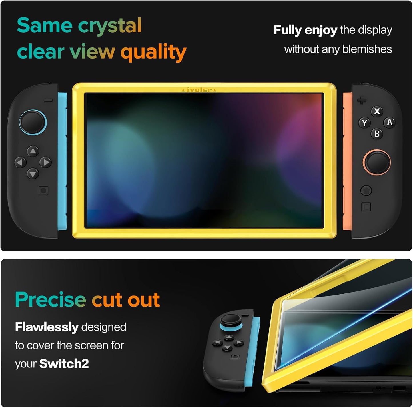 ivoler 4-Pack Screen Protector Tempered Glass for Nintendo Switch 2 Model 2025 with [Alignment Frame] Accessories Transparent HD Clear Anti-Scratch Screen Protector for Nintendo Switch 2, 7.9-Inch