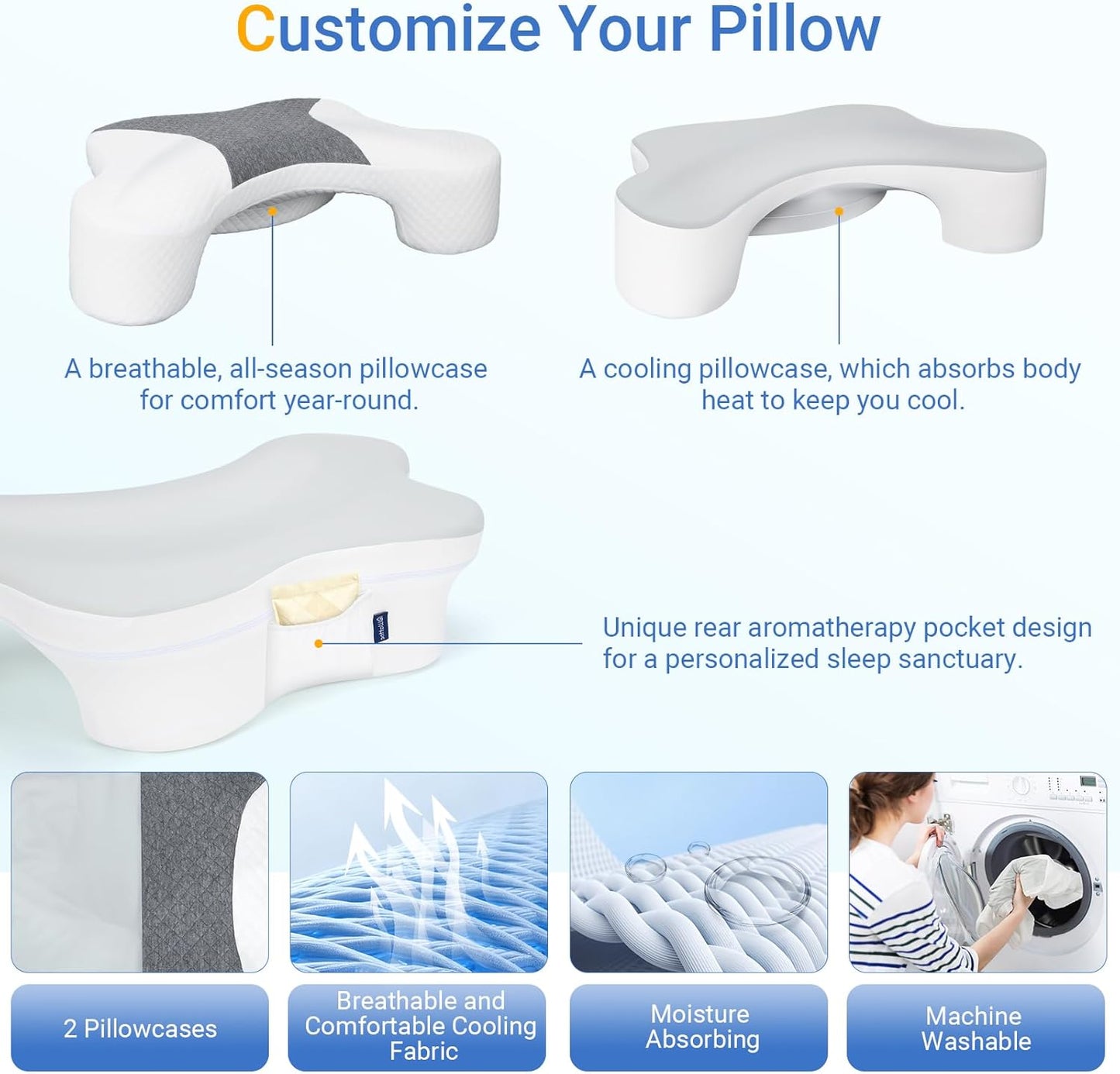Side Sleeper Pillows with Arm Holes- Memory Foam Shoulder Pillow for Side Sleepers Neck Support & Rotator Cuff Pain Relief, 2PCS Pillowcase, Ergonomic Knee, Leg, Arm Pillow for Adults (Grey)