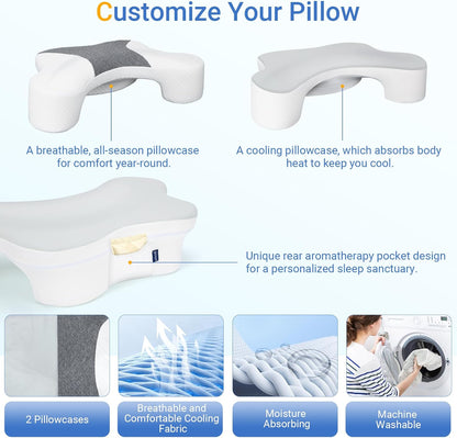 Side Sleeper Pillows with Arm Holes- Memory Foam Shoulder Pillow for Side Sleepers Neck Support & Rotator Cuff Pain Relief, 2PCS Pillowcase, Ergonomic Knee, Leg, Arm Pillow for Adults (Grey)