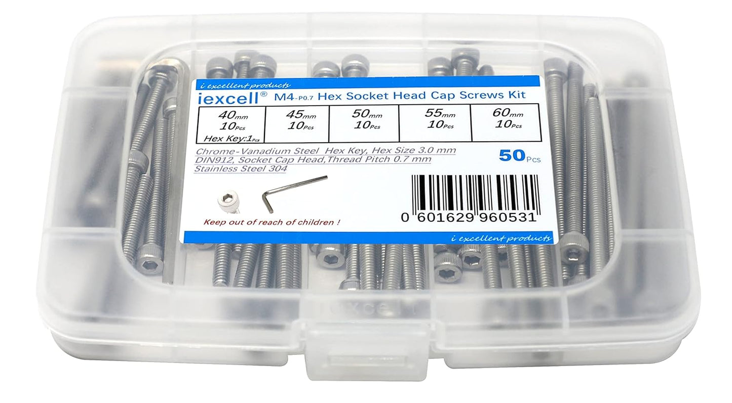 iexcell 25 Pcs M6 x 20mm Thread Pitch 1 mm Stainless Steel 304 Hex Socket Head Cap Screws Bolts Kit