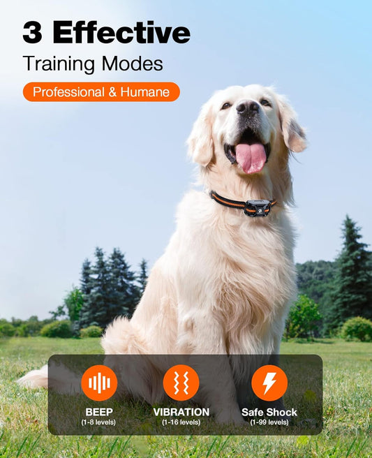 Bousnic Dog Shock Collar - 3300Ft Dog Training Collar with Remote for 5-120lbs Small Medium Large Dogs Rechargeable Waterproof e Collar with Beep (1-8), Vibration(1-16), Safe Shock(1-99) (Orange) - PuriLite