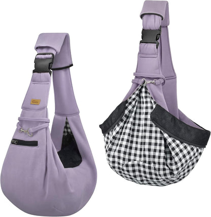 Cuby Adjustable Dog Cat Sling Padded Hard Bottom Pet Carrier Sling Soft Carrying Puppy Bag for Small Dogs Cats Outdoor Travel (Grayish-White)