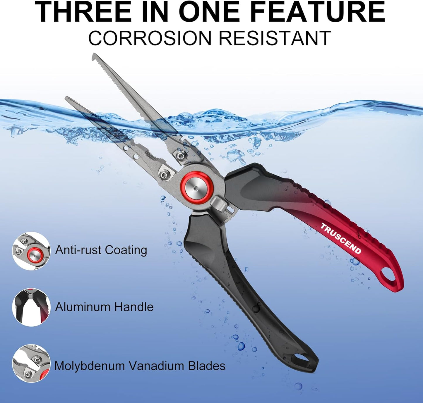 TRUSCEND Lockable Handy Fishing Pliers with Innovative Ergonomic Handle, Saltwater Corrosion Resistant Teflon Coated Fishing Tool, Multi-Function Fishing Gear with Mo-V Cutter, Amazing Fishing Gift