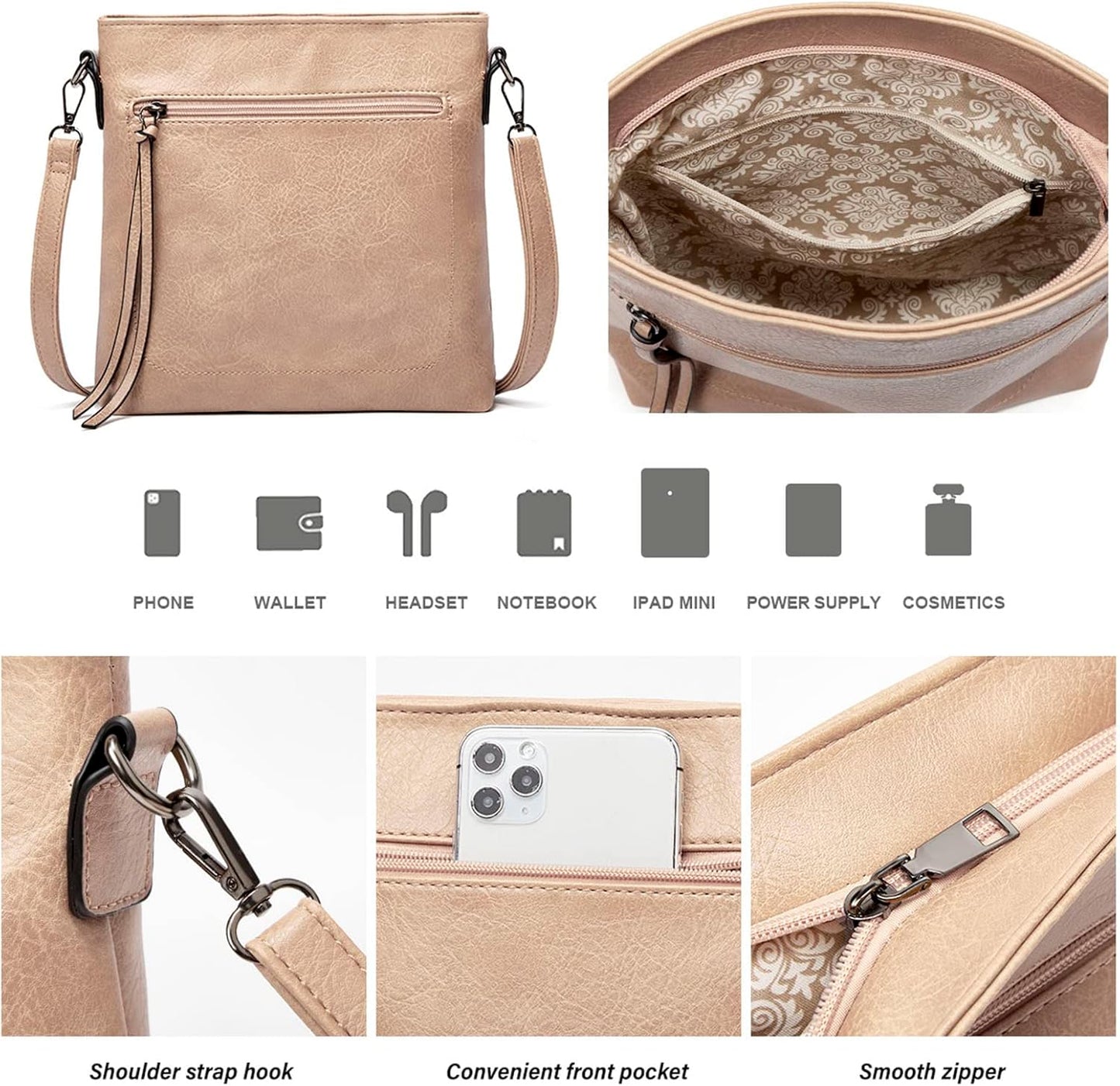 Ashioup Hobo Bags for Women Soft PU Leather Shoulder Bag Vintage Slouchy Handbag with Zipper