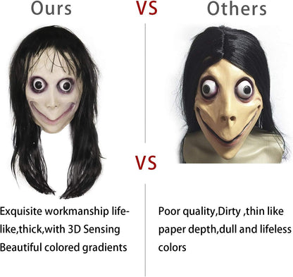 molezu Creepy Mask, Scary Challenge Games Evil Latex Mask with Long Hair, Halloween Costume Party Props