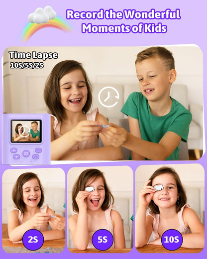 Mgaolo Kids Camera with Instant Print, Thermal Printing Digital Camera Gift for 3-12 Years Old Children, Safe Ink-Free Design, Toy for Creativity & Learning (Black)