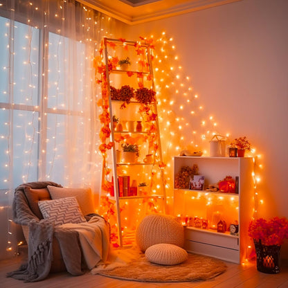 JMEXSUSS 66ft 200 LED Halloween Lights Outdoor, Orange String Lights Clear Wire, 8 Modes Orange Halloween Christmas String Lights Plug in for Tree Indoor Patio Garden Thanksgiving Decorations