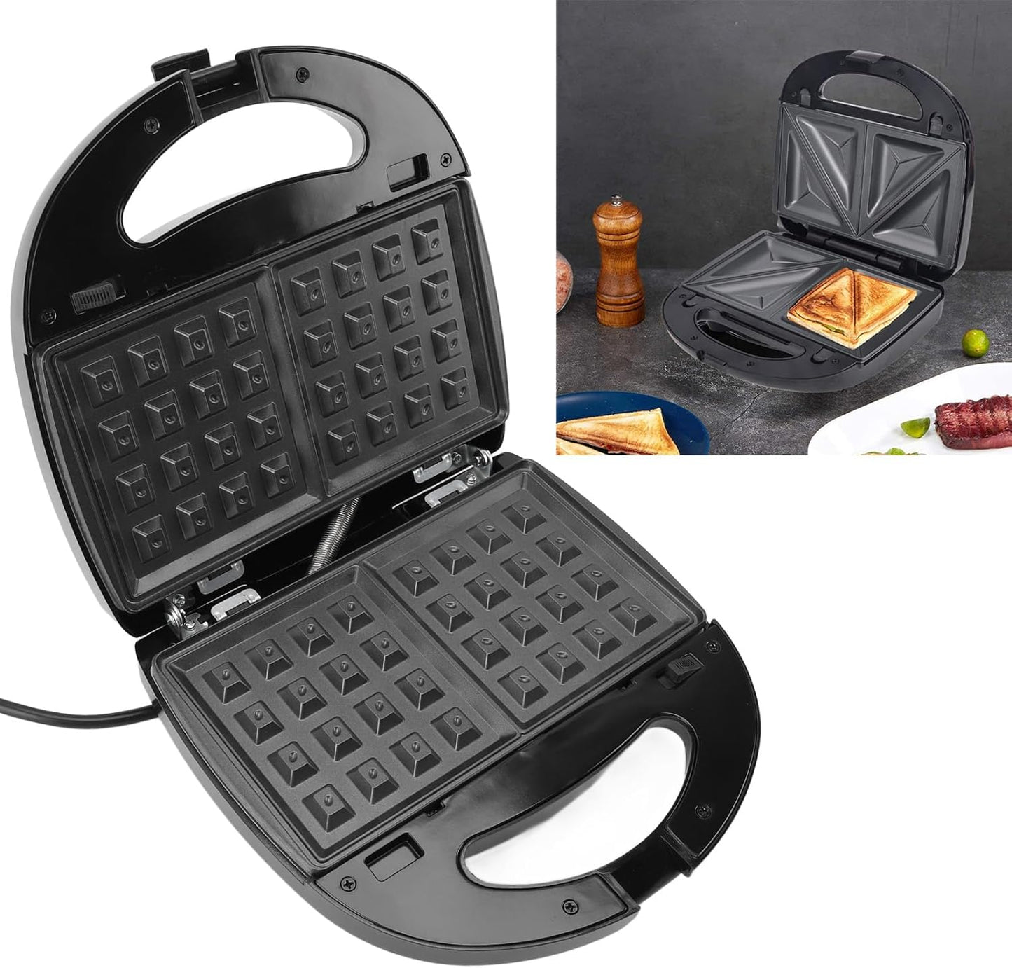 Panini Grill Press Breakfast Sandwich Waffles Omelets Maker 8 in 1 Multifunction Prevents Stick Dual Sided Heating Automatic Temperature Control Donut Cakes Maker (US Plug 110V) - PuriLite