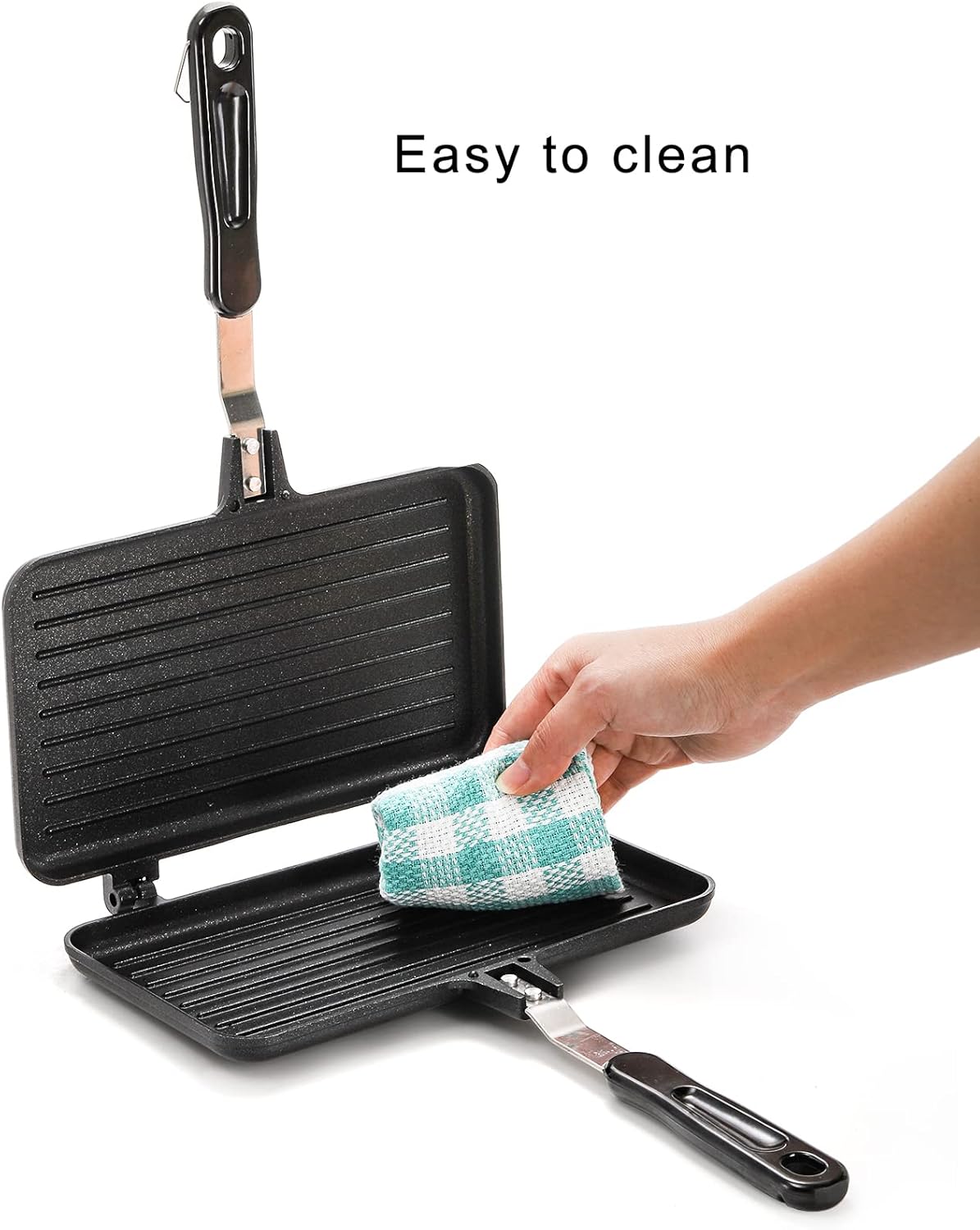 SOUJOY Sandwich Maker, Non-stick Grill Panini Maker Pan with Handle, Stovetop Toasted Aluminum Flip Pan Indoor Outdoor Camping Home Kitchen Breakfast