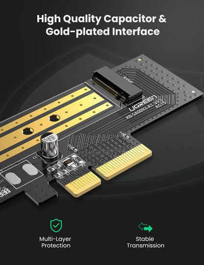 UGREEN M.2 NVME PCIe 3.0 X4 X8 X16 Adapter Card, Support M Key and B+M Key SSD 2280 2260 2242 2230 Size, Include Install Tool, Not for SATA SSD
