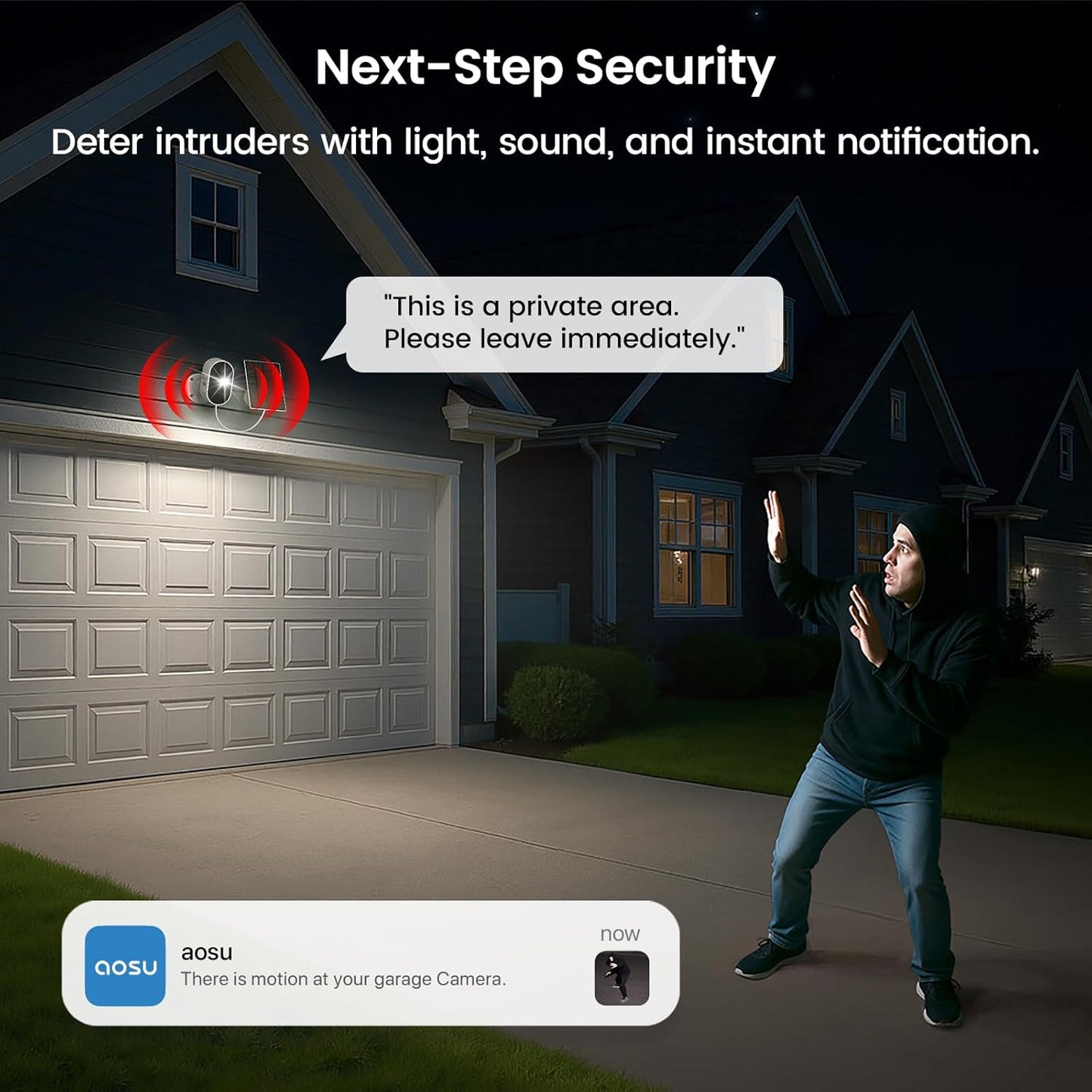 AOSU 2K Security Camera Wireless Outdoor, Solar Powered Security Camera with Spotlight, Siren, Motion Detection, Full Color Night Vision, 2-Way Audio, IP66, Compatible with Alexa, 2.4GHz WiFi (2PACK)