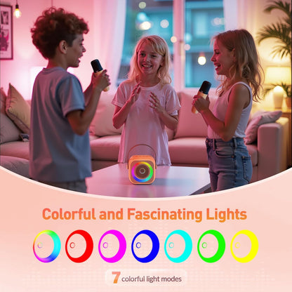 Mini Karaoke Machine, Portable Bluetooth Karaoke Speaker with 2 Wireless Microphones and Party Lights for Kids and Adults, Birthday Gifts for Girls Boys Family Home Party (Hotpink)