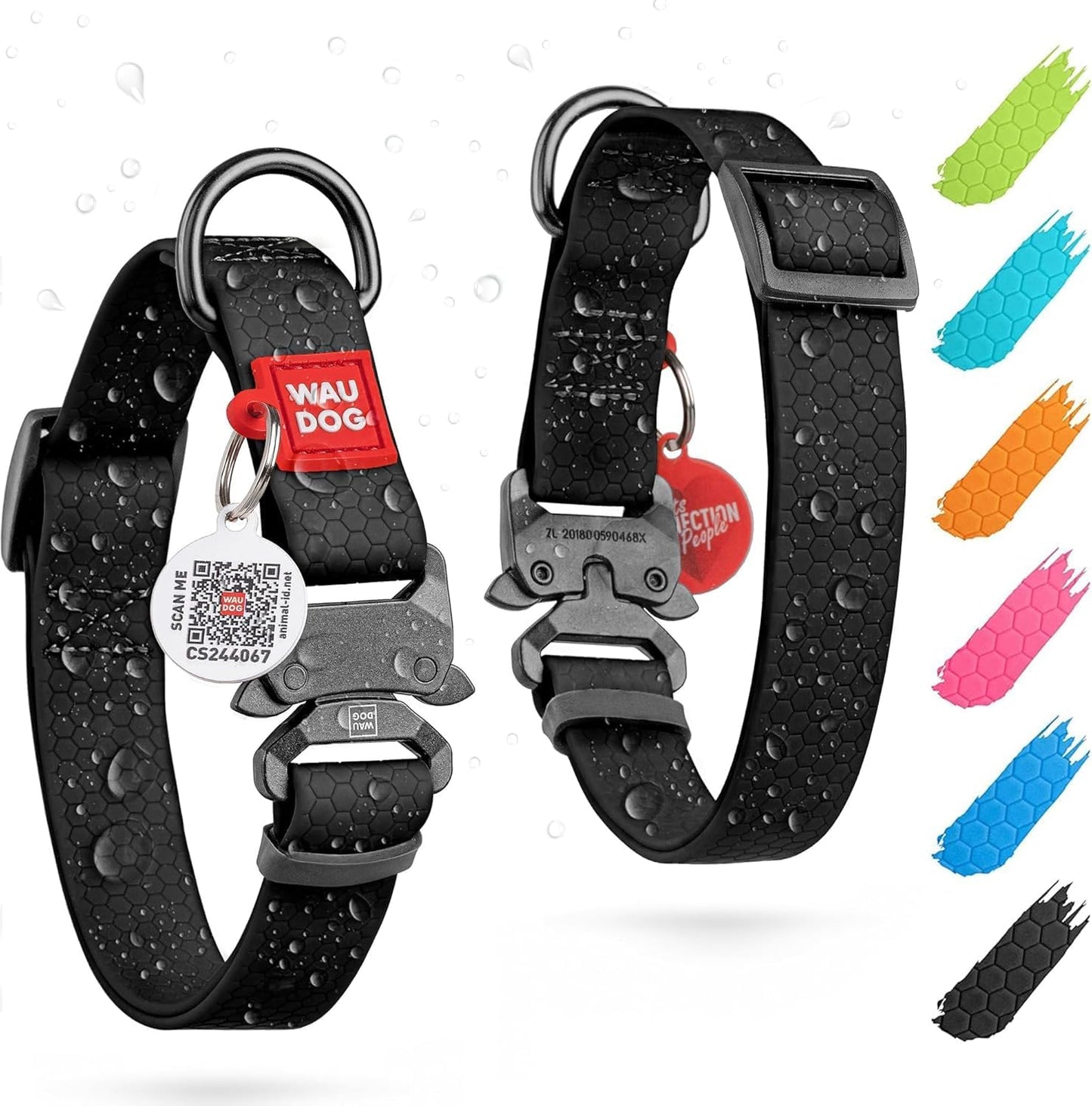 Waterproof Dog Collar - Adjustable Glow Dog Collar for Large Dogs, Small and Medium Dogs - Heavy Duty Dog Collars with Durable Metal Clasp and QR Dog Tag - Glow in The Dark Dog Collars