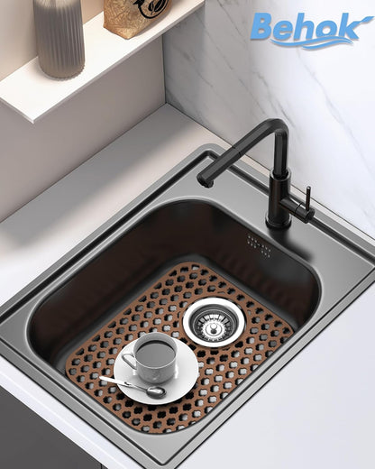 BEHOK 2 Pack Silicone Sink Protector for Kitchen Sink Bathroom Sink 13.58"x 11.6" Sink Mat, Non-Slip and Durable Silicone Sink Grid, Rear Drain (Gray)