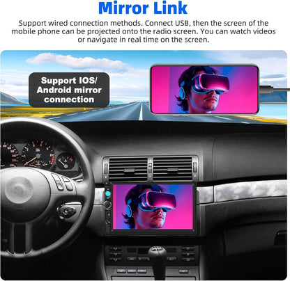 Universal Double Din Car Stereo 7 inch Touchscreen Radio with Mirror Link FM Receiver Multimedia Player Head Unit Bluetooth EQ USB TF AUX+ 12 LED Backup Camera MIC