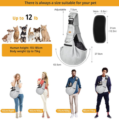 Cuby Adjustable Dog Cat Sling Padded Hard Bottom Pet Carrier Sling Soft Carrying Puppy Bag for Small Dogs Cats Outdoor Travel (Grayish-White)