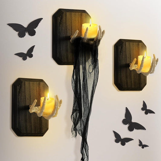 Zesua Halloween Decorations Indoor - Set of 3 Wall-Mounted Creepy Skeleton Hands for Gothic Home Decor - Life-Size Spooky Reaching Hands for Home Party Living Room Indoor Outdoor Halloween Decor