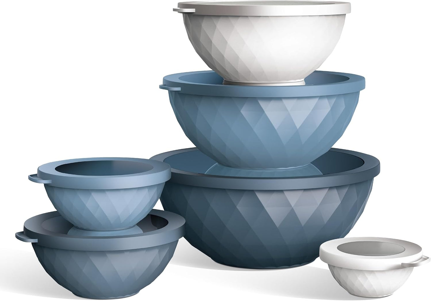 COOK WITH COLOR Mixing Bowls with TPR Lids - 12 Piece Plastic Nesting Bowls Set Includes 6 Prep Bowls and 6 Lids, Microwave Safe Mixing Bowl Set (Mint)