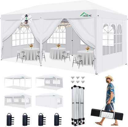 Acepic 10x20 Pop Up Canopy with 6 Removable Sidewalls, White, 10x20
