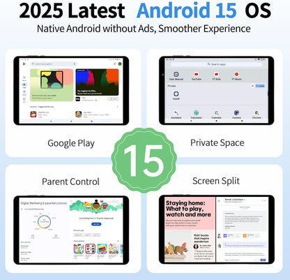 2025 Topsand Android 15 Tablet 8 inch Tablet, Octa-Core Processor, 12GB RAM 64GB ROM 2TB Expandable, 1280 * 800 IPS HD Screen, WiFi6, BT5.4, Widevine L1, 5MP+8MP Dual Camera